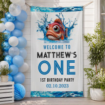 Niedliches Wasser Blauer Fisch 1. Geburtstag Party