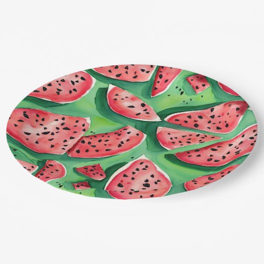 Niedliches Wasser Rot- und Grüne Früchte Wasserfar Pappteller (Schrägansicht)