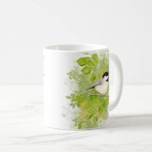 Niedliches Wasserbad Chickadee Bird in Poplar Tree Kaffeetasse (VorderseiteRechts)