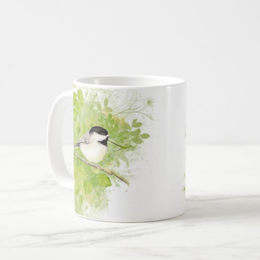 Niedliches Wasserbad Chickadee Bird in Poplar Tree Kaffeetasse (Vorderseite Links)