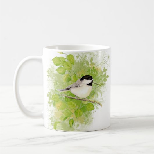 Niedliches Wasserbad Chickadee Bird in Poplar Tree Kaffeetasse (Links)