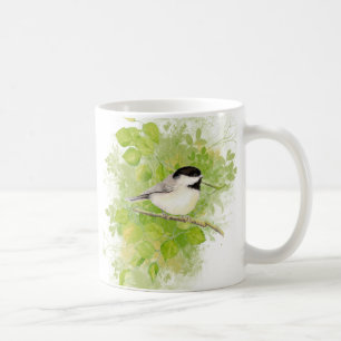 Niedliches Wasserbad Chickadee Bird in Poplar Tree Kaffeetasse