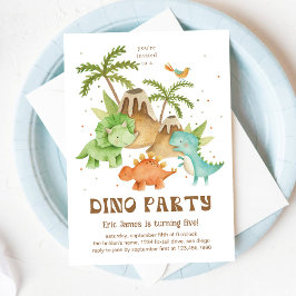 Niedliches Wasserbad Dino & Vulkan Geburtstagspart Einladung