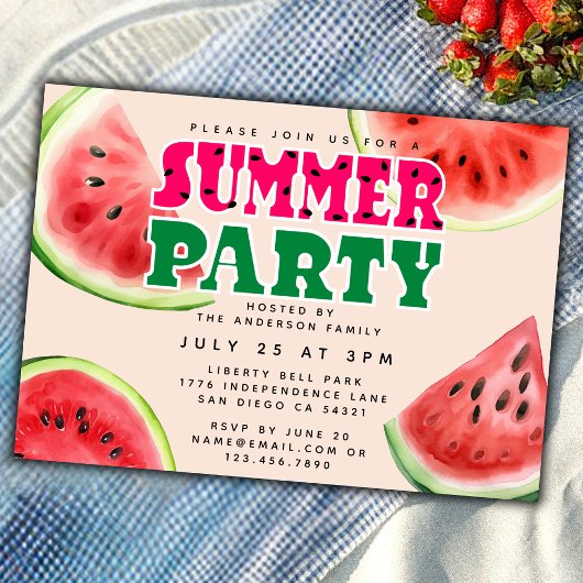 Niedliches Wasserbad Watermelon Sommer-Party Horiz Einladung