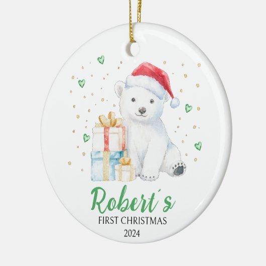 Niedliches Wasserfarben Baby Bear Custom Erste Wei Keramik Ornament (Links)