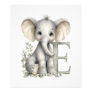 Niedliches Wasserfarben-Baby-Tier-Alphabet Elefant Fotodruck
