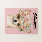 Niedliches Wasserfarben Chihuahua Hund/Blume Puzzle (Horizontal)