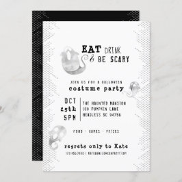 Niedliches Wasserfarben Ghost Eat Drink Beängstige Einladung