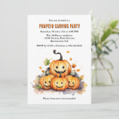 Niedliches Wasserfarben Halloween Pumpkin Carving  Einladung (Stehend Vorderseite)