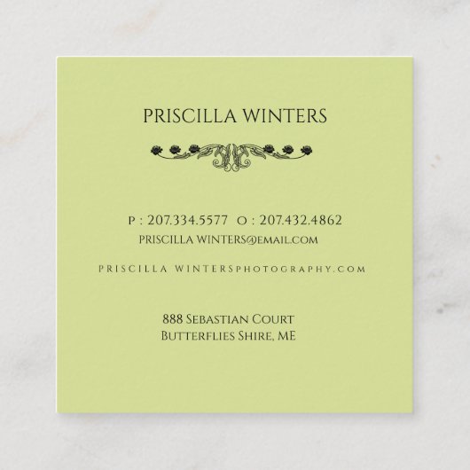 Niedliches Wasserfarben Hamster Blume Grün Quadratische Visitenkarte (Rückseite)