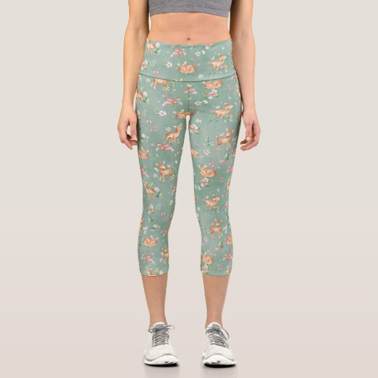 Niedliches Wasserfarben-Hirschmuster Capri Leggings (Vorderseite)