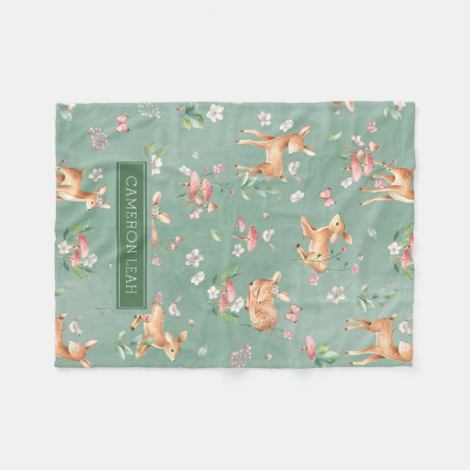 Niedliches Wasserfarben-Hirschmuster Fleecedecke (Vorderseite (Horizontal))