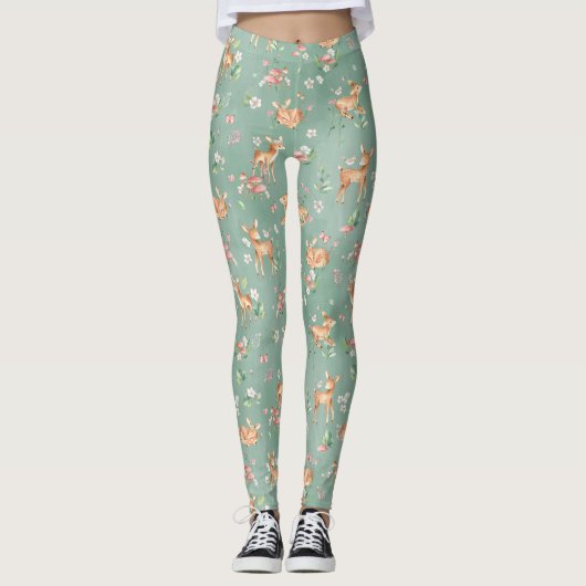 Niedliches Wasserfarben-Hirschmuster Leggings (Vorderseite)