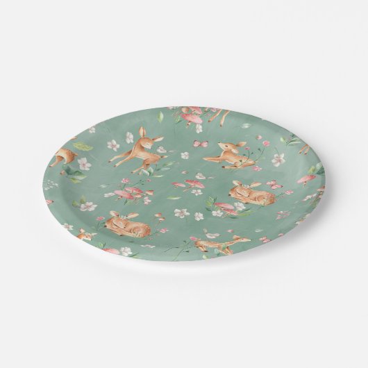 Niedliches Wasserfarben-Hirschmuster Pappteller (Schrägansicht)