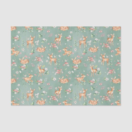 Niedliches Wasserfarben-Hirschmuster Seidenpapier (Vorderseite)