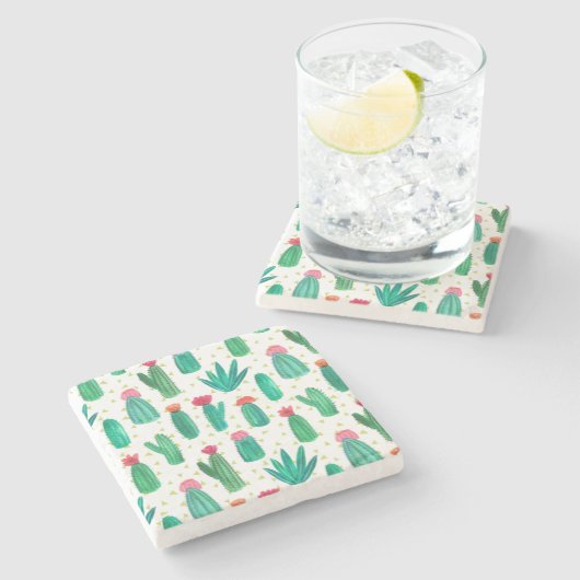 Niedliches Wasserfarben-Kaktusmuster Steinuntersetzer (Seitenansicht)