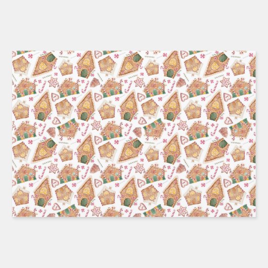 Niedliches Wasserfarben-Lebkuchen-Haus Weihnachten Geschenkpapier Set (Vorderseite 2)