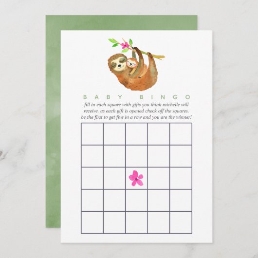 Niedliches Wasserfarben-Sloth-Thema Kinderdusche B Einladung (Vorne/Hinten)