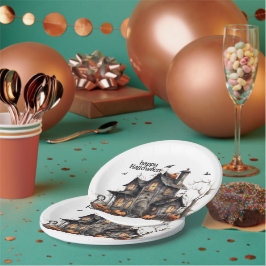 Niedliches Wasserfarben-Spuk HausHalloween Pappteller