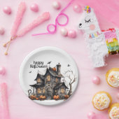 Niedliches Wasserfarben-Spuk HausHalloween Pappteller (Party)