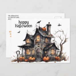 Niedliches Wasserfarben-Spuk HausHalloween Postkarte
