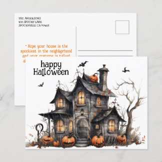 Niedliches Wasserfarben-Spuk HausHalloween Postkarte