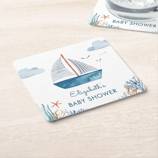 Niedliches Wasserfarbenboot Kinderdusche Rechteckiger Pappuntersetzer (angewinkelt)