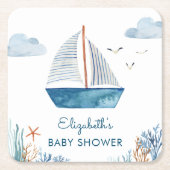 Niedliches Wasserfarbenboot Kinderdusche Rechteckiger Pappuntersetzer (Vorderseite)