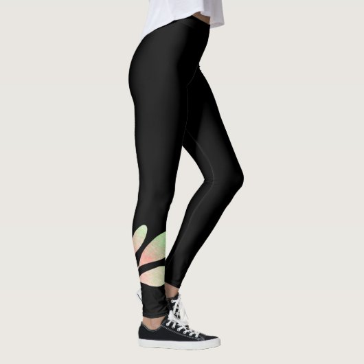 Niedliches Wasserfarbenflormuster auf Schwarz Leggings (Rechts)