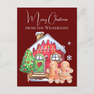 Niedliches WasserfarbenLebkuchen Menschen auf Burg Feiertagspostkarte