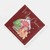 Niedliches WasserfarbenLebkuchen Menschen auf Burg Serviette (Ecke)