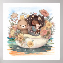 Niedliches Wasserfarbenmädchen mit Bestien