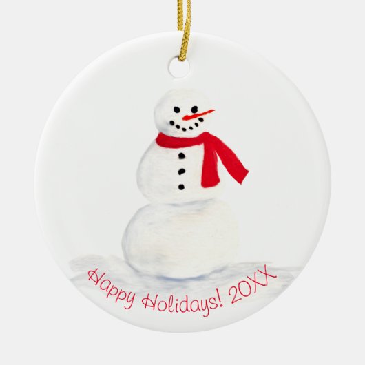 Niedliches Wasserfarbenschneemann Happy Holidays F Keramik Ornament (Vorne)