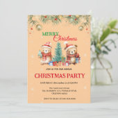 Niedliches Wasserfarbenspiel Bär Weihnachten Party Einladung (Stehend Vorderseite)