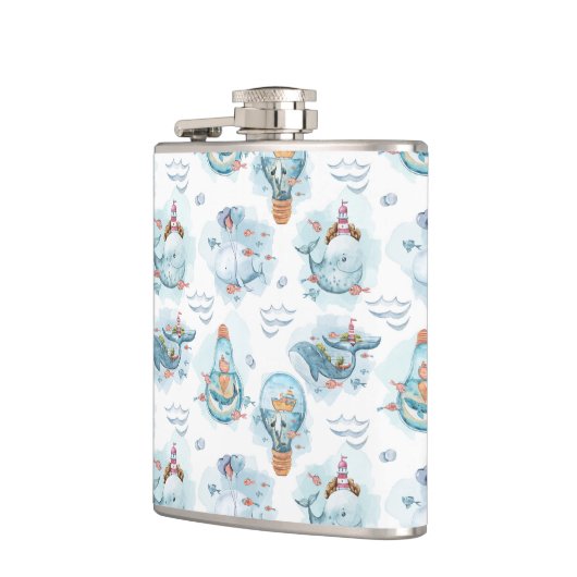 Niedliches Wasserfarbmuster für Wale Flachmann (Links)