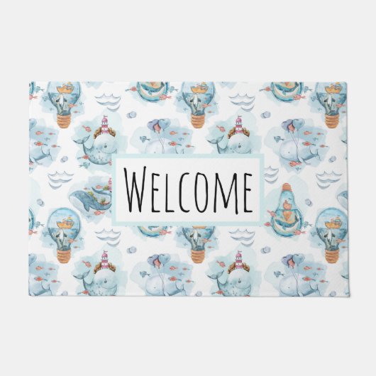 Niedliches Wasserfarbmuster für Wale Fußmatte (Vorderseite)