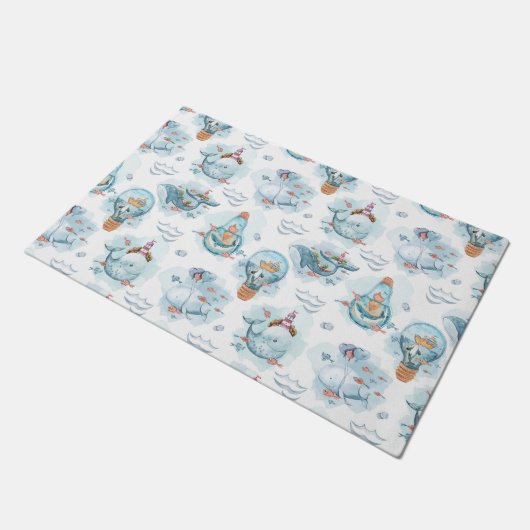 Niedliches Wasserfarbmuster für Wale Fußmatte (Schrägansicht)