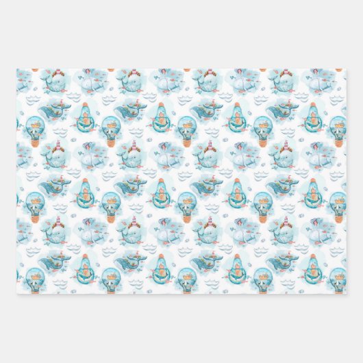 Niedliches Wasserfarbmuster für Wale Geschenkpapier Set (Vorderseite)