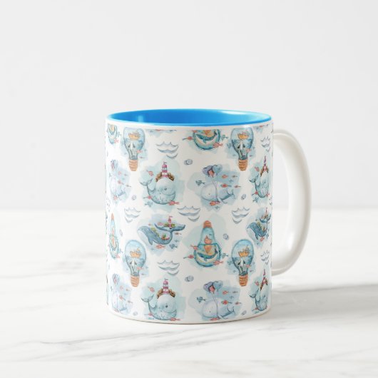 Niedliches Wasserfarbmuster für Wale Zweifarbige Tasse (VorderseiteRechts)