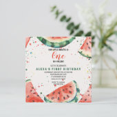 Niedliches Wassermelon Pun Erster Geburtstag Einladung (Stehend Vorderseite)