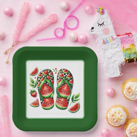 Niedliches Wassermelone gedreht Flop Beach Party Pappteller (Party)