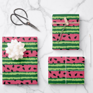Niedliches Wassermelone Muster Pink & Green Geschenkpapier Set