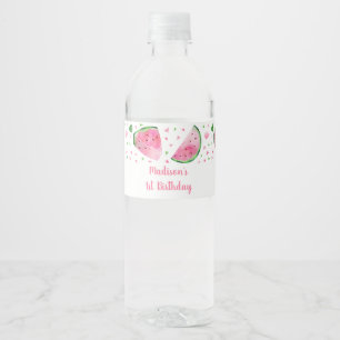 Niedliches Wassermelone Rosa & Grün Geburtstag Wasserflaschenetikett