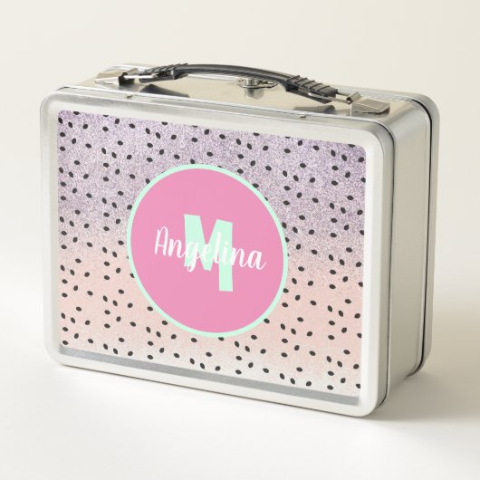 Niedliches Wassermelone Samen Mit Monogramm Imitat Metall Brotdose (Rückseite)