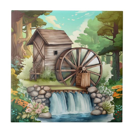 niedliches Wasserrad Land Fliese (Vorderseite)