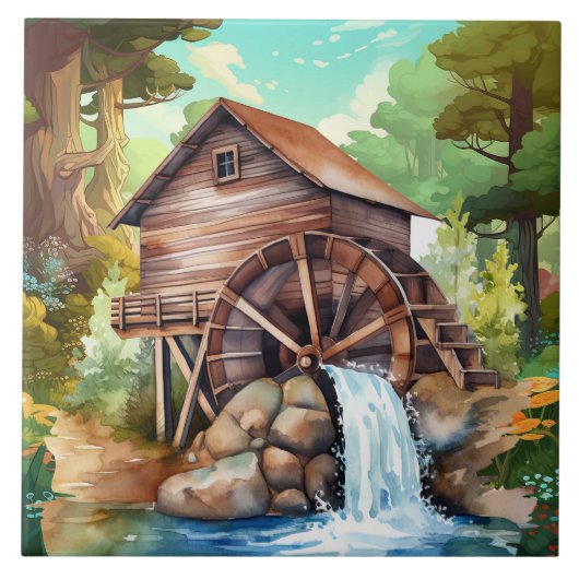 niedliches Wasserrad Land Fliese (Vorderseite)