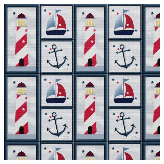 Niedliches Wasserschiff, Leuchtturm, Ankerboot Stoff (Muster)