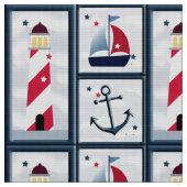 Niedliches Wasserschiff, Leuchtturm, Ankerboot Stoff (Nahaufnahme)