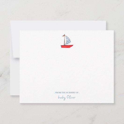 Niedliches Wassersportsegelschiff nautisches Baby Dankeskarte (Vorderseite)