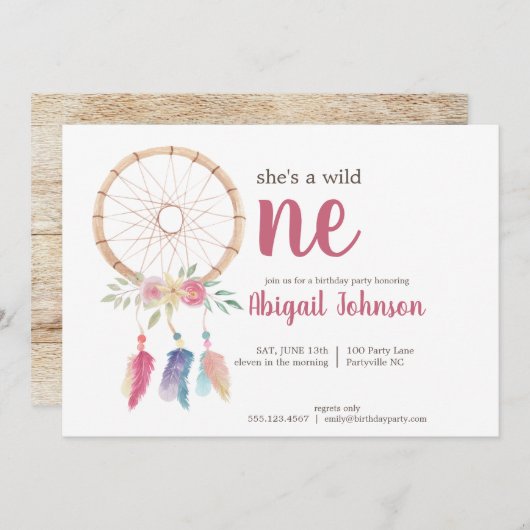 Niedliches Wasserzeichen Dreamcatcher Erstgeburt Einladung (Vorne/Hinten)